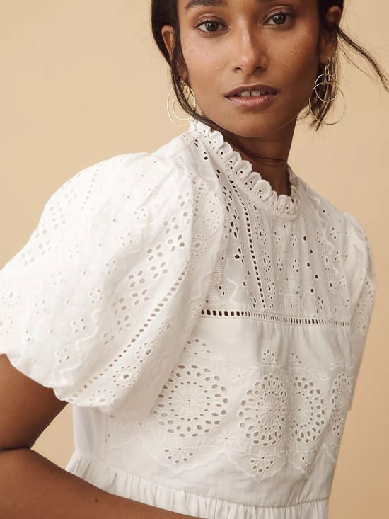 NWT Anthropologie Forever That Girl Puff-Sleeve Lace Mini Dress White L Large - Picture 4 of 8